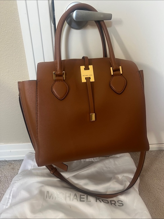 Michael Kors Collection Handbags - Michael Kors Collection Brown Leather Satchel with Gold Accents